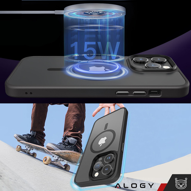 Etui do iPhone 14 Pro Mag Safe Matt Case Cover matowe obudowa Alogy Ring pancerne na telefon Czarne + Szkło