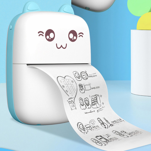 Drukuś Thermal Printer with 6 Rolls of Thermal Paper for Kids Blue