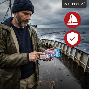 Alogy HydroShield™ Universal IPX8 wasserdichte Hülle für Smartphones bis 6,5 Zoll – Wasserdichter Schutz für Strand, Pool und Kajak, Touchscreen-Bedienung und Tragegurt – Blau