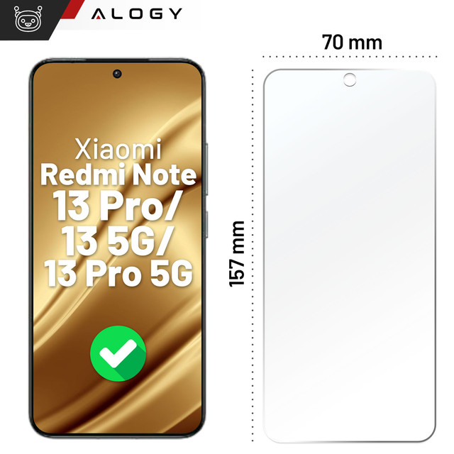 Hybridglas für Xiaomi Redmi Note 13 Pro / Note 13 5G / Note 13 Pro 5G Displayschutzfolie Alogy Flexi Glass 9H hüllenfreundlicher flacher Displayschutz