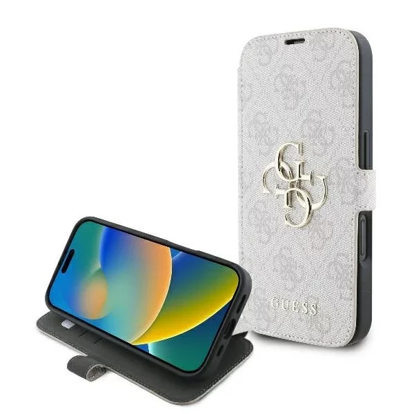 Guess 4G Metal Logo Book Case iPhone 16 6,1″ – Pink z funkcją podstawki