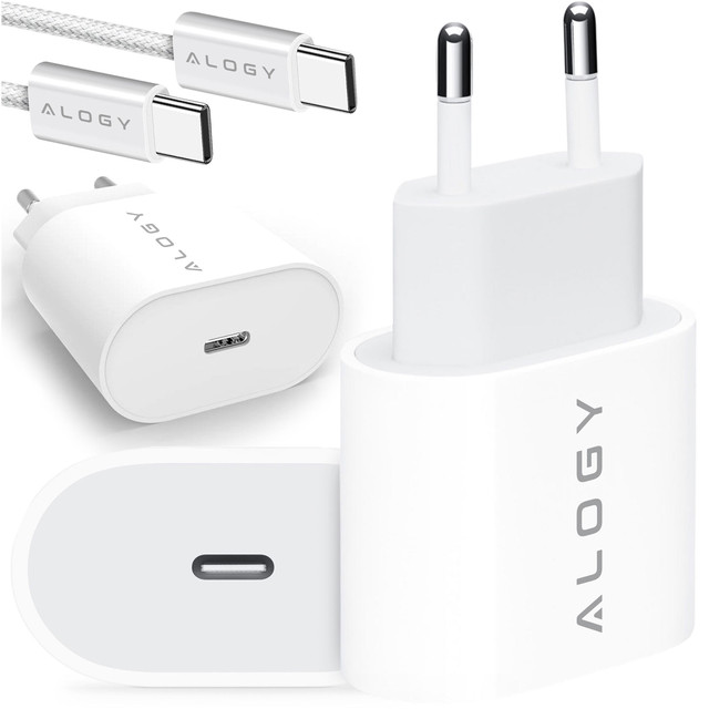 Fast Powerful 35W USB-C Wall Charger USB Type C PD GaN for iPhone 15 Type-C Cable 1m Alogy White
