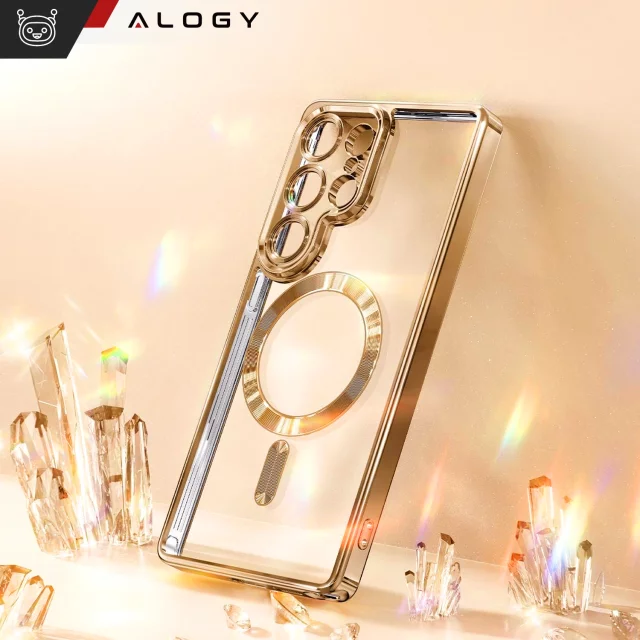 Pouzdro MagSafe pro Apple iPhone 16 Pro Max Alogy Glamour Pouzdro luxusního prstenu zlaté-průhledné