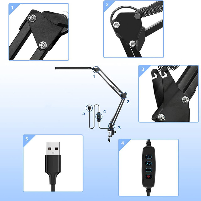 Alogy LED desk lamp Dreslarska USB with an adjustable long arm for the desk top Black