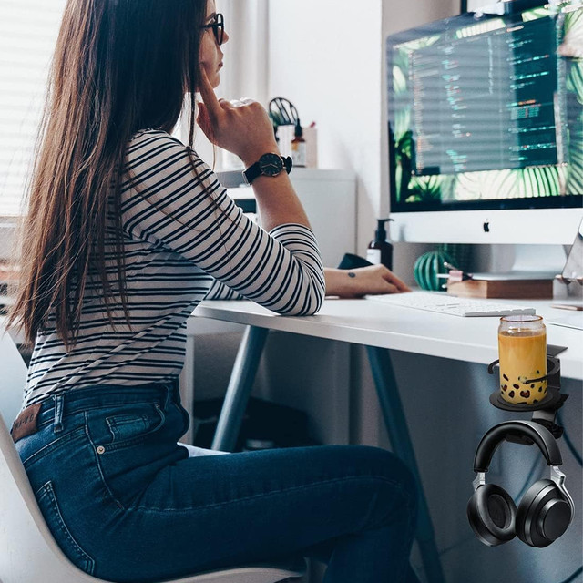 2in1 Desk Organizer Holder for Cup Headphones Cables Desk Aluminum Stand Hanger Hook Alogy Black