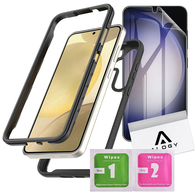 Schutzhülle für Samsung Galaxy S24, gepanzerte Abdeckung, Hydrogel-Displayschutzfolie, 360 Defense Pro Alogy, Schwarz
