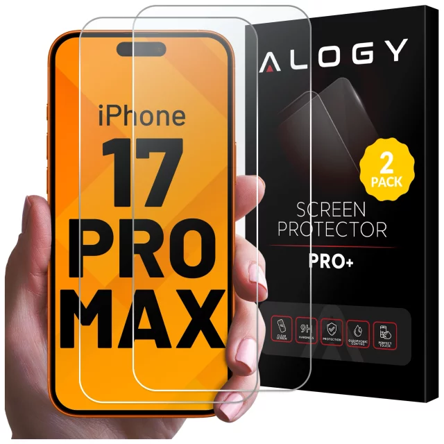 2x Szkło Hartowane Ochronne 9H do Apple iPhone 17 Pro Max, Wzmocnione i Odporne na Zarysowania, Łatwy Montaż Bez Bąbelków, Alogy Heavy Pro+™ – Przezroczyste