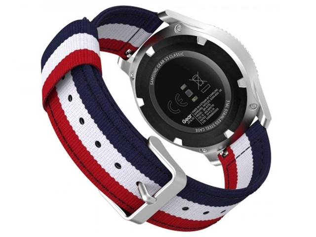 Welling Nylonarmband für Samsung Gear S3 / Uhr 46mm rot weiß marineblau (22mm)