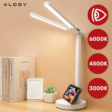 Lamp Alogy double LED desk lamp standing on the desk with a battery school draftsman White