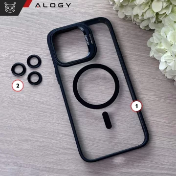 Hybrid-Schutzhülle für Apple iPhone 16 Pro Max, Alogy KickStand Hybrid Case mit MagSafe-Ständer, Schwarz