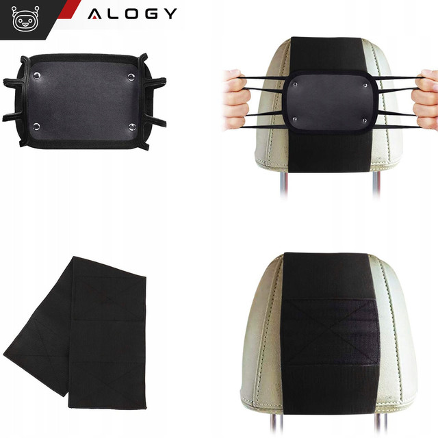 Držák na opěrku hlavy do auta pevný suchý zip pro čtečku tabletových telefonů Alogy Car flexibilní černá