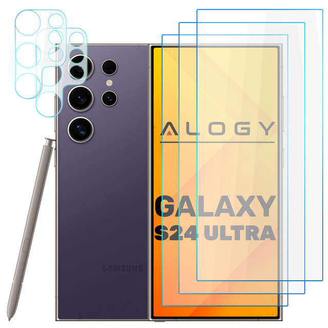 Tvrzené sklo pro Samsung Galaxy S24 Ultra 3x ochranná fólie na displej 2x čočka objektivu fotoaparátu Pro 9H Alogy Glass Set