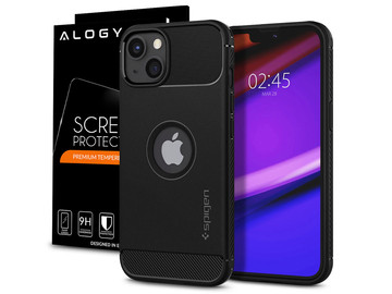 Spigen Rugged Armor case for Apple iPhone 13 Matte Black Glass