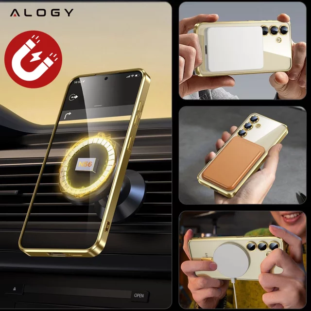 MagSafe Case for Apple iPhone 16 Pro Max Alogy Glamour Luxury Ring Case Gold-Transparent