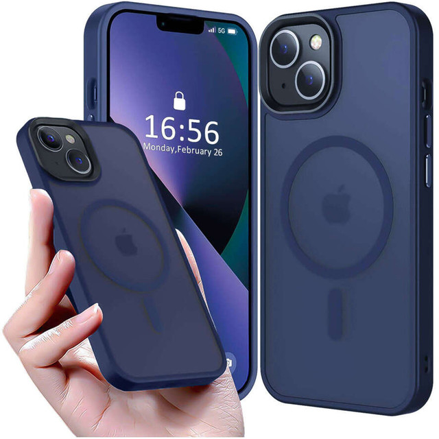 Case for iPhone 14 Plus MagSafe Matt Case Cover frosted Alogy Ring armored phone case Navy Blue Glass