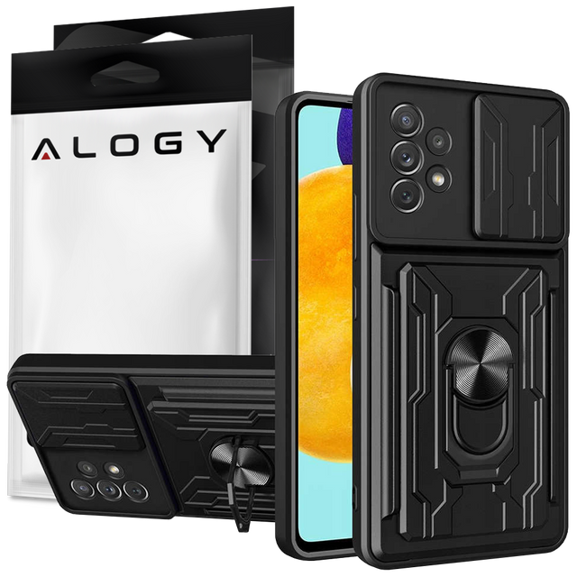 Alogy Camshield Ring Wallet Case with Camera Cover and Wallet for Samsung Galaxy A53 Black Glass