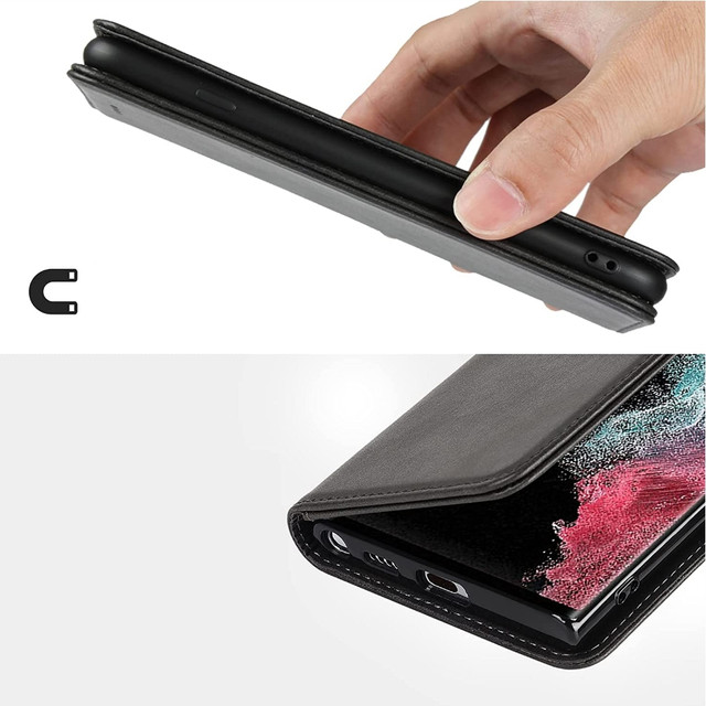 Leather Flip Wallet Case Alogy Forwenw pro Samsung Galaxy S22 Ultra Black