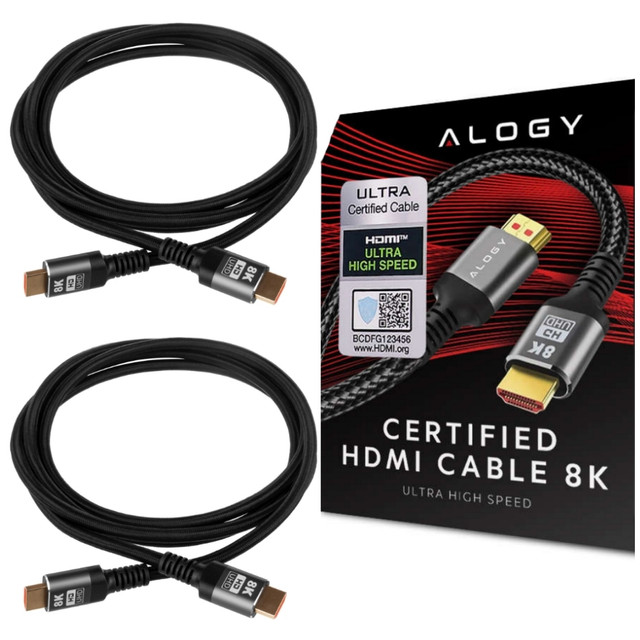 Kabel x2 HDMI 2.1 Alogy 2m 8K PREMIUM ULTRA High Speed 60Hz 48GBps Czarny