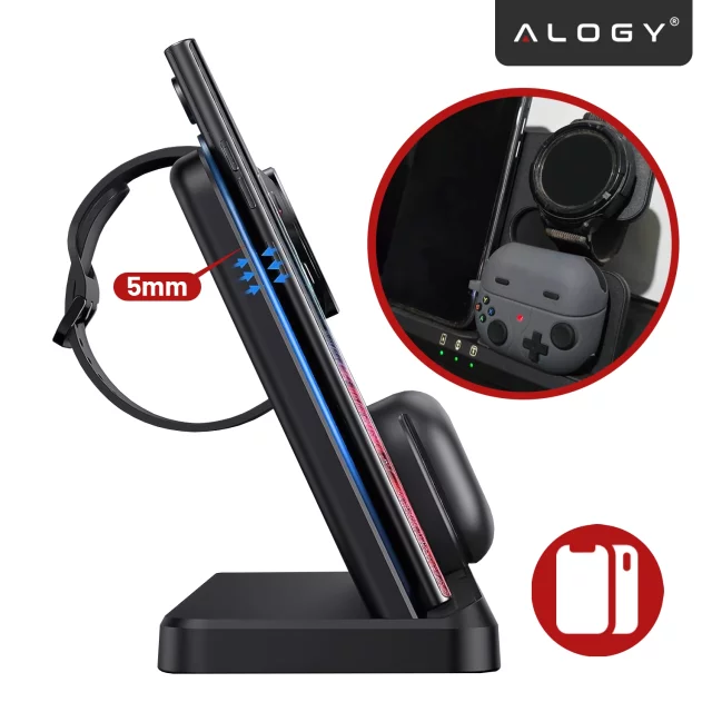 Kabelloses induktives Ladegerät 3in1 Qi 3.0 Fast für Samsung S22 S23 S24 Galaxy Watch Buds Station schwarz