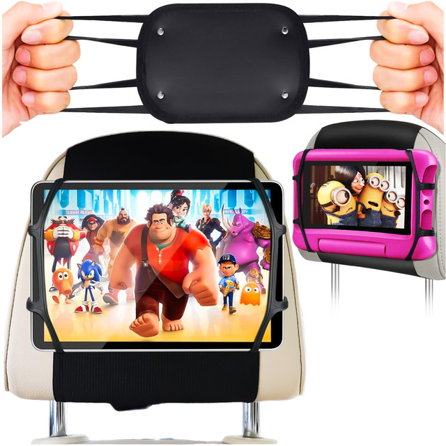 2x Držák na opěrku hlavy do auta pevný suchý zip pro čtečku tabletu Alogy Car flexibilní černý