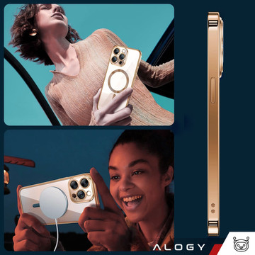 MagSafe Case for iPhone 15 Pro Glamor Luxury Slim Ring Cover Alogy Gold Clear Glass