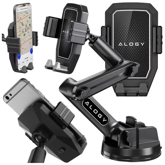 Car Phone Holder 7.2" for Truck Bus Lorry Excavator Car Long 43cm for Windshield Cockpit Alogy Black