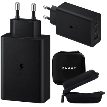 Rychlá 65W nabíječka do zdi 2x USB-C typ C PD USB-A USB Alogy 3 porty silné černé pouzdro