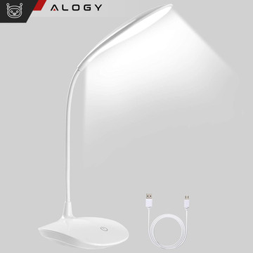 LED-Schreibtischlampe für Schreibtisch, Touch, Touch, Schule, USB, stehend, Nacht, kabellos, flexibel, Alogy, Weiß