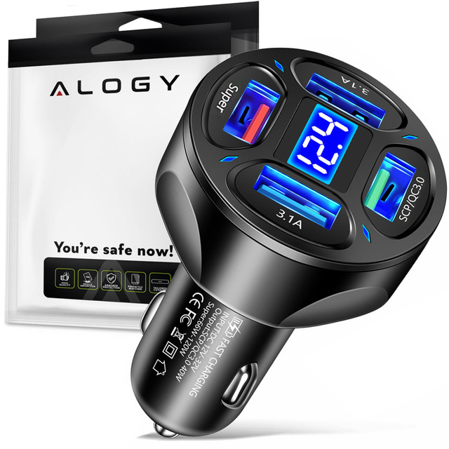 Autoladegerät 4x USB QC 3.0 66W schnell leistungsstark für Alogy Autotelefon schwarz