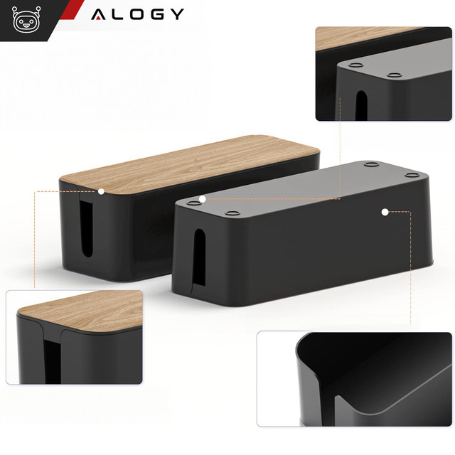 Organizér box na kabely lišty box M stůl podlaha Alogy BOX dřevo Černý