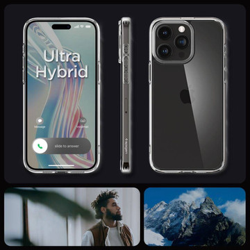 Hülle für iPhone 15 Pro Max Spigen Ultra Hybrid Case, Rückseite, kristallklares Glas