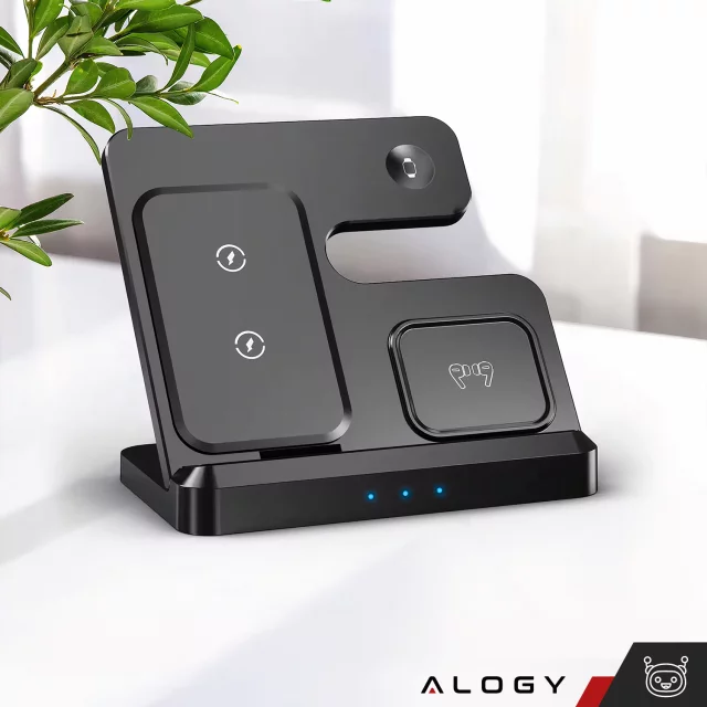 Bezdrátová indukční nabíječka Qi QC 3.0 3v1 Rychlá pro Apple iPhone Airpods Watch Nabíjecí stanice 15W černá
