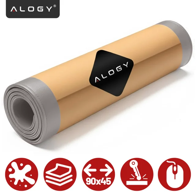 Podkładka na biurko 90×45 cm – antypoślizgowa mata ochronna z eleganckiej ekoskóry PU, pod mysz i klawiaturę, stylowa i trwała – Alogy WorkMat™ Szara