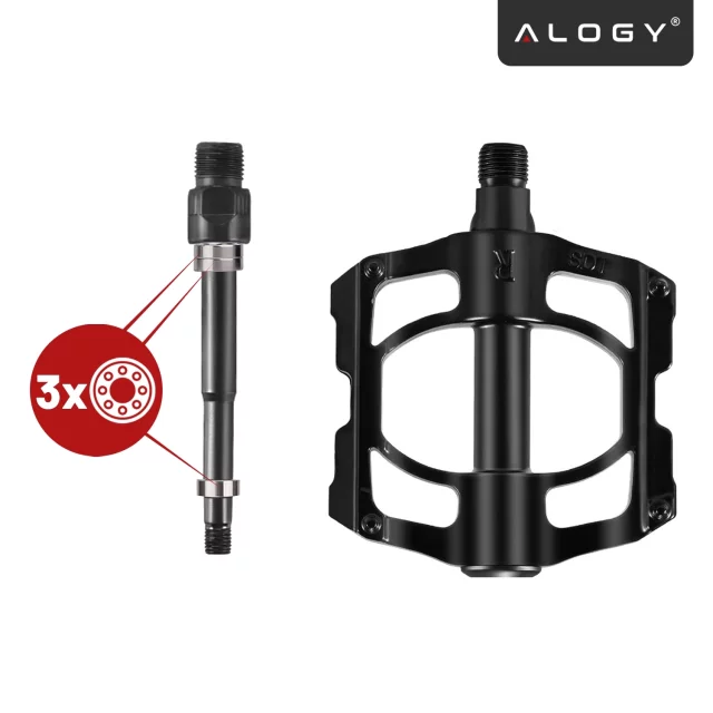 Pedały rowerowe Alogy do roweru szosowego i górskiego platformowe MTB aluminiowe komplet 2szt Aluminium z potrójnym łożyskiem Czarne