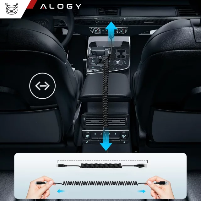 Alogy Spiral Car Charging Cable 66W 5A 150cm USB to USB-C Black
