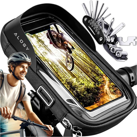 Case Bicycle Bag Phone Pouch 6.4 inch Handlebar Holder Bicycle 0.5L Black Tools Multitool Keys 16in1 Alogy