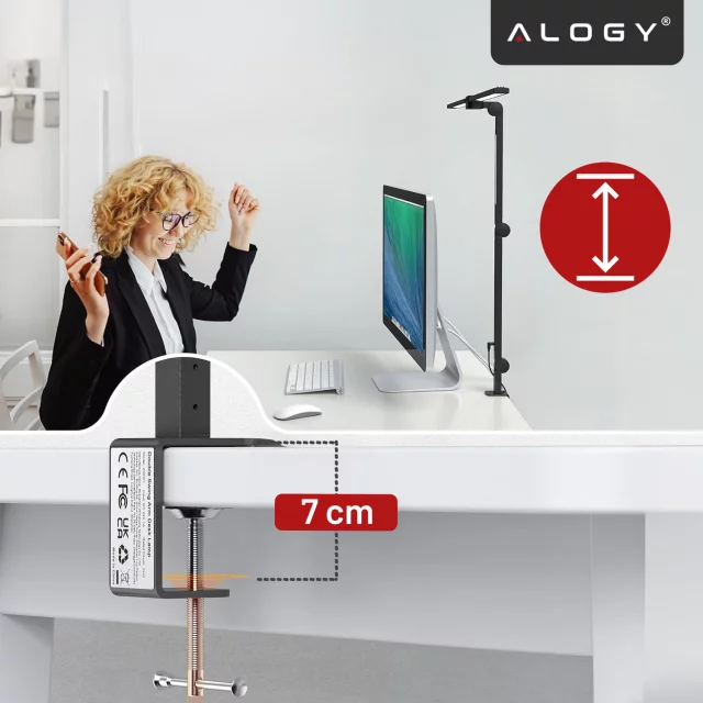 Lampa Biurkowa LED do Monitora ze Składaną Konstrukcją, z potrójnym oświetleniem, Regulowaną Jasnością, z Mocowaniem do Blatu, Ochrona Oczu, Alogy SmartDesk™ – Czarna