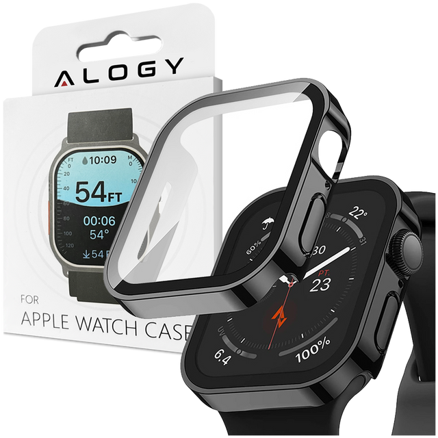 Alogy 2in1 case with glass overlay for Apple Watch 7 45mm Black