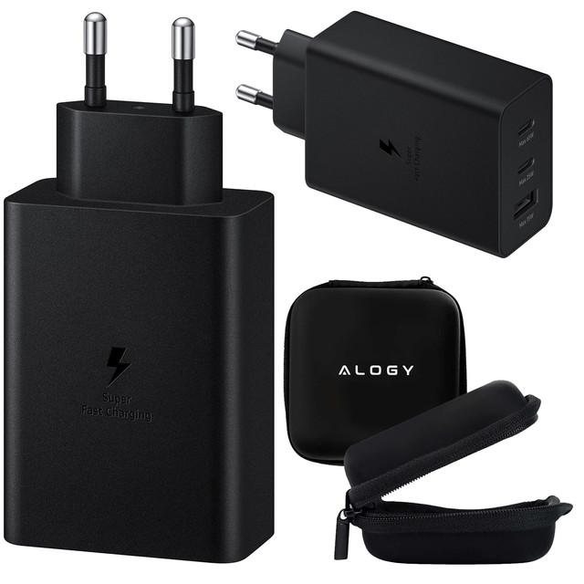 Rychlá 65W nabíječka do zdi 2x USB-C typ C PD USB-A USB Alogy 3 porty silné černé pouzdro