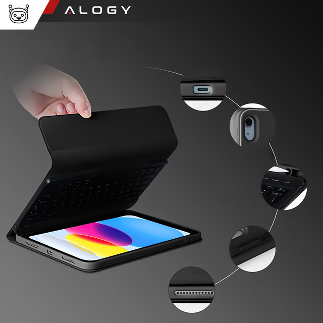 Protective Case with Wireless Keyboard Alogy Keyboard Case with Stylus Holder for Apple iPad 10.9 2022 Black Glass