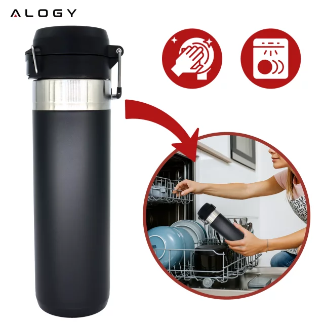 Kubek termiczny Termos Alogy ThermoGo™ 800ml Stalowy Szczelny Pakowny Podróżny do Kawy i Herbaty Sportowy Długo Trzymający Ciepło do Auta i Plecaka Czarny