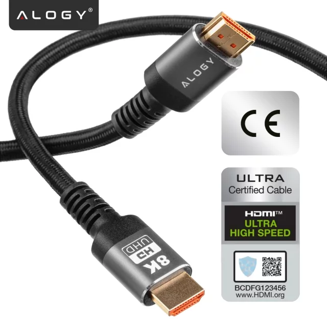 Kabel HDMI 2.1 Alogy 2m 8K PREMIUM ULTRA High Speed 60Hz 48GBps Czarny