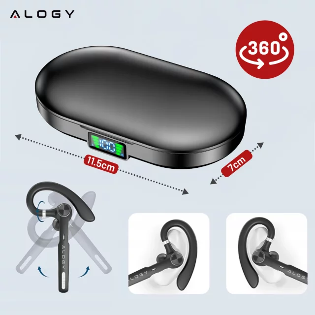 Słuchawka bezprzewodowa do rozmów Bluetooth zestaw słuchawkowy z etui ładującym G1 Alogy Czarna