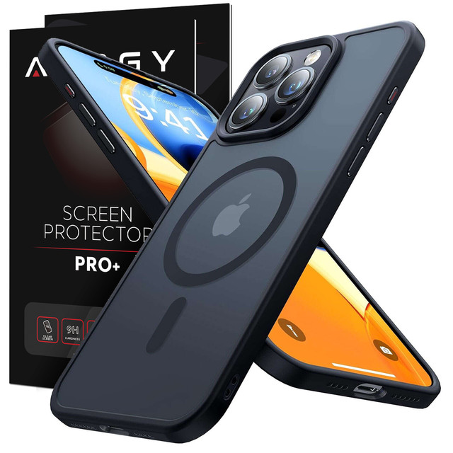 Pouzdro pro iPhone 15 Pro MagSafe Matt Case Cover Matte Alogy Ring Armored Phone Case Black Glass