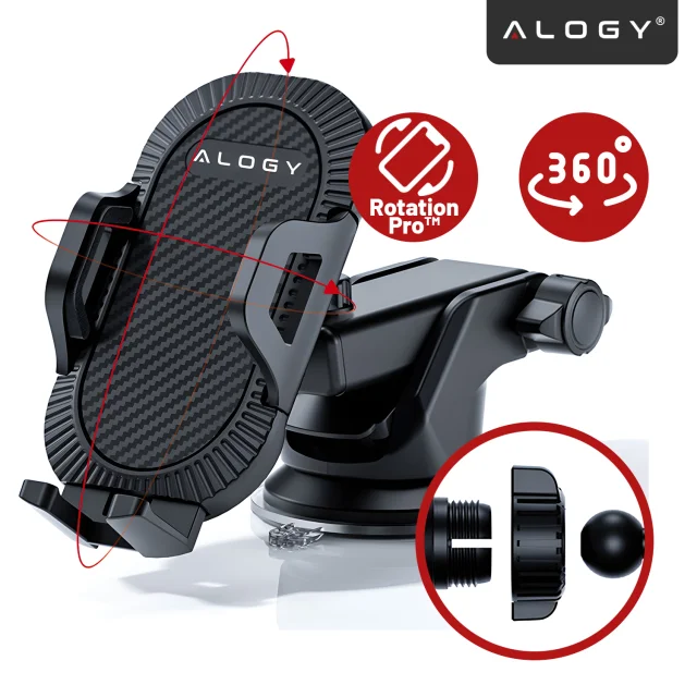 Alogy 3-in-1 car phone holder for the windshield for the dashboard grille Black