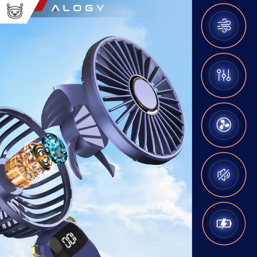 Fan fan handheld desk fan Alogy wireless portable standing with phone stand Navy blue