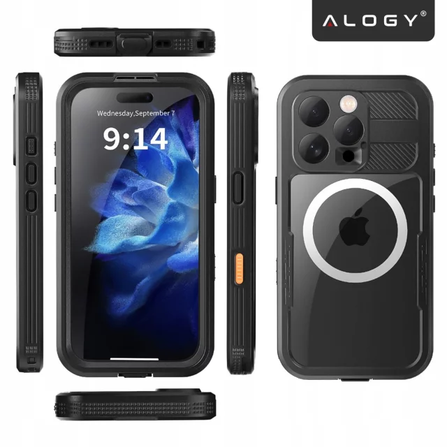 Alogy HydroArmor™ IP68 wasserdichte Hülle mit transparenter Rückseite, 360-Panzerabdeckung für MagSafe für Apple iPhone 16 Pro Max