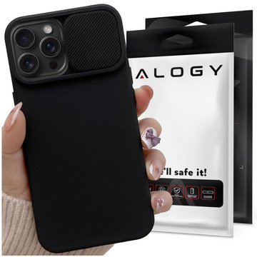 Pouzdro pro iPhone 15 Pro Max Slide Case s ochranou objektivu Pouzdro fotoaparátu Matte Black Alogy Soft Matt Glass