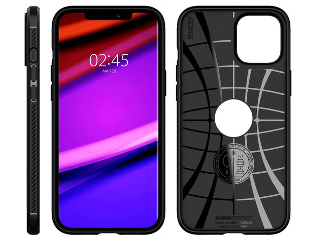 Pouzdro Spigen Rugged Armor pro Apple iPhone 12/12 Pro 6.1 Matte Black Alogy sklo