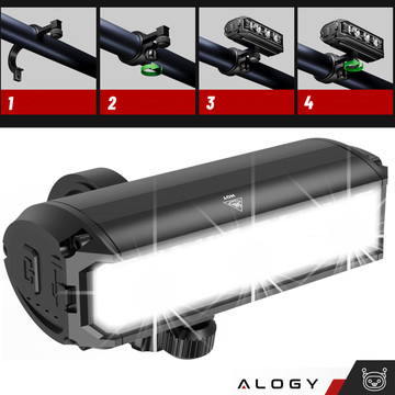 Bicycle lamp front rear LED light bicycle lighting for bicycle front rear Strong 900lm Alogy black red